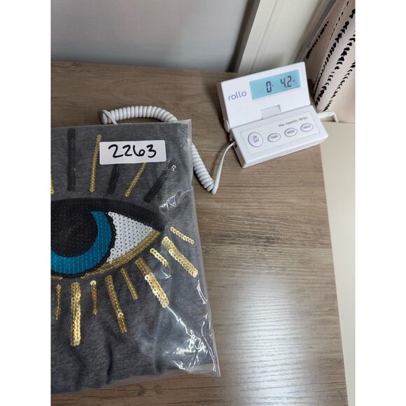 South Parade Sequin Evil Eye Shirt Womens XS Gray Boho Pima Cotton Made In Peru - Picture 12 of 12